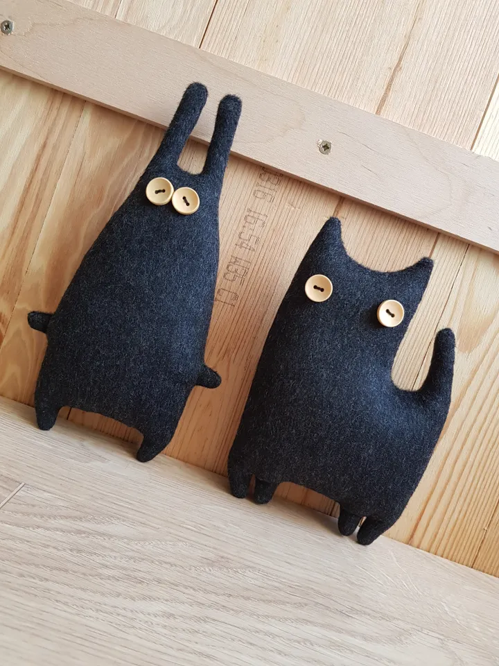 Black cat sewing pattern PDF rag doll tutorial in English, Halloween doll diy
