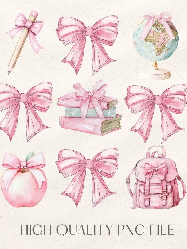Back to School Coquette PNG Digital Design Download, School bus Png, Books png, Globe png, Flowers png, Girl school png, Pencil png designs