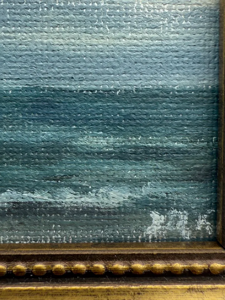 Small Landscape Painting On Canvas Framed Original Coastal Painting Antique Cloud Art Beach Gold Frame Paintings 4 x 4 Art Victorian