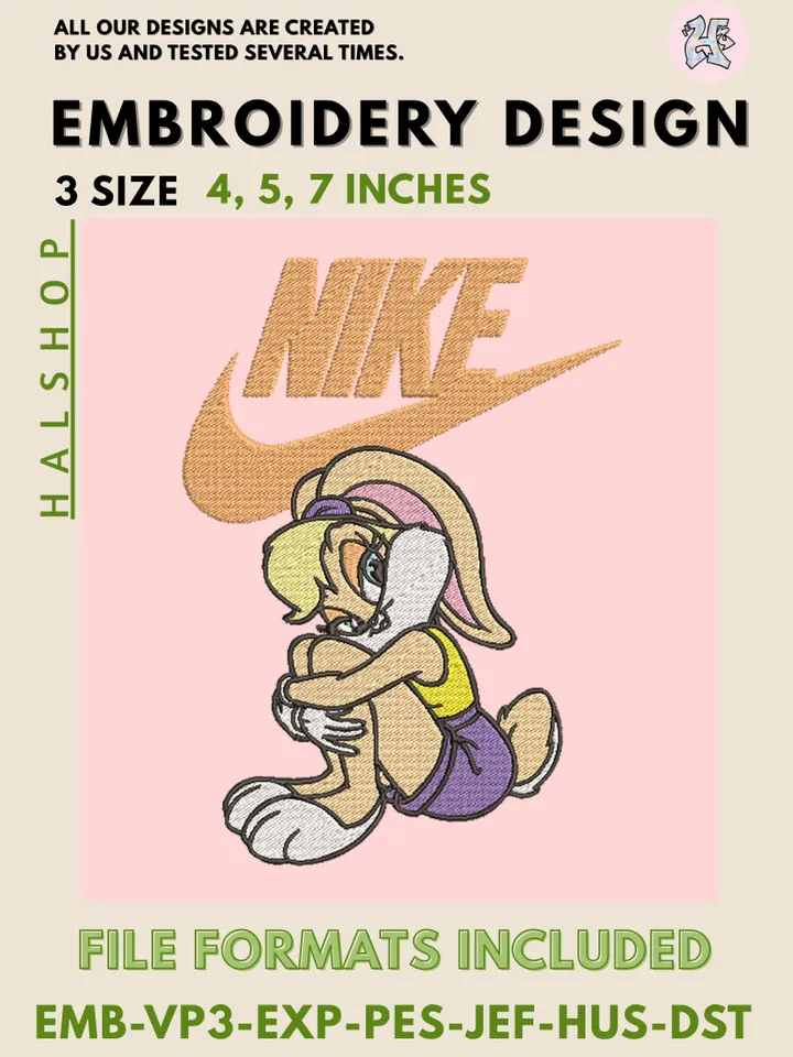 Lola Bunny x Nike Machine Embroidery Design – Cute Cartoon Digital Embroidery File 🐰👟