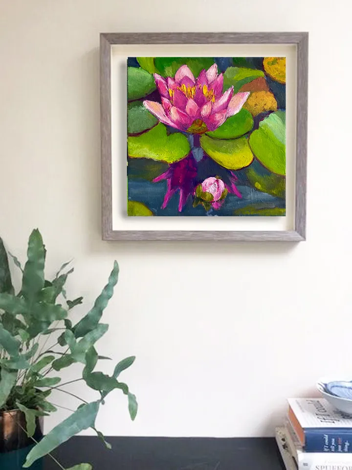 Water Lily Original Oil Painting on Canvas, Flowers Wall Art, Lotus Canvas Art