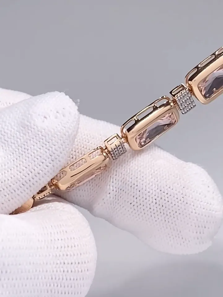 Women's bracelet silver 925, gold jewelry silver with morganite and cubic zirconia