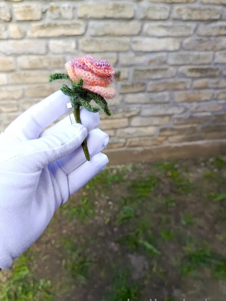 Handmade Crochet Rose Brooch in Soft Pastel Colors