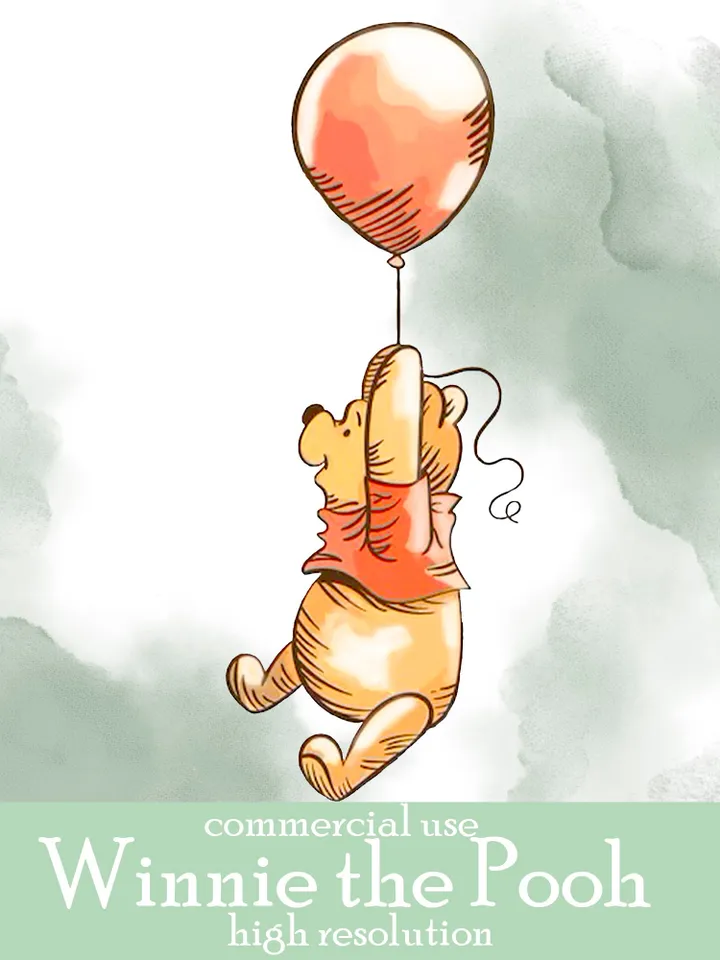 Winnie the Pooh clip art png watercolor; COMMERCIAL USE; Pooh Baby shower; Winnie Pooh Birthday scrapbooking stickers