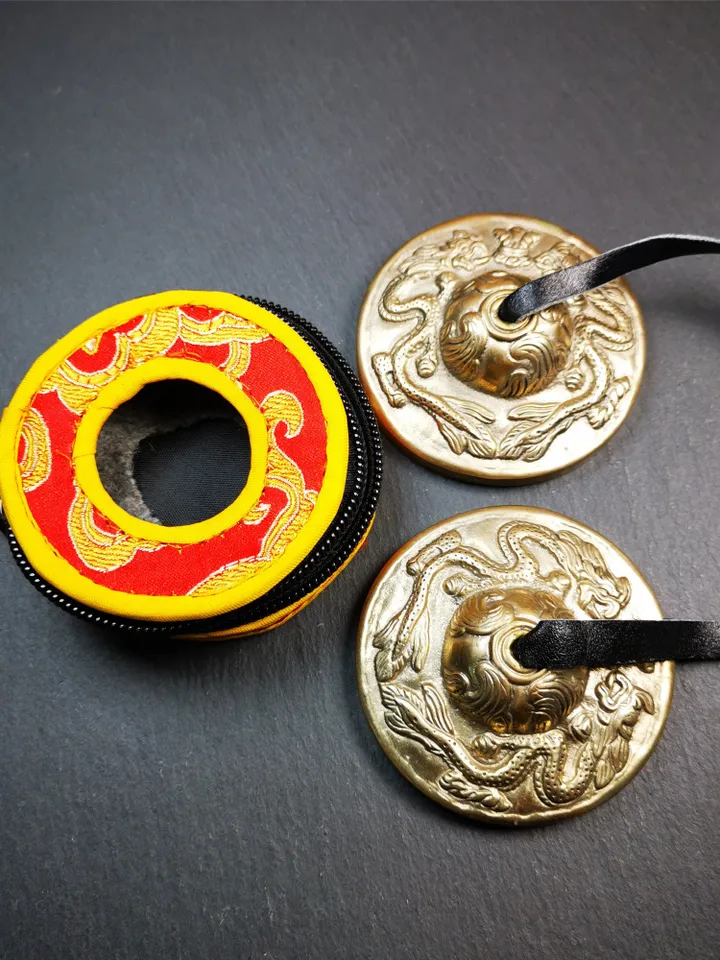 Gandhanra 2.7" Tibetan Cymbals,Dragon Pattern Tingsha Bell,Buddhism Ritual Implement,Handmade in Nepal
