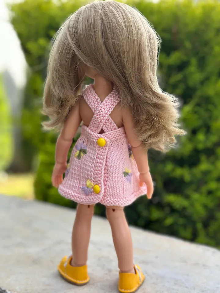 Summer Dress with flower embroidery Exclusive Handmade Outfit Paola Reina Doll ooak
