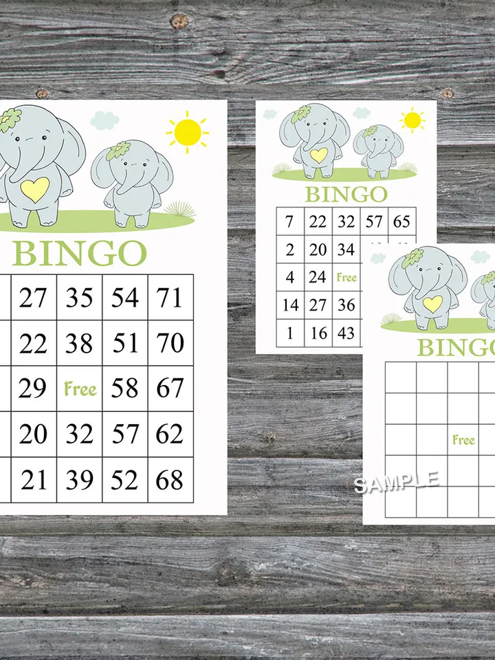 Blue elephant bingo cards,Elephant bingo game,Elephant printable bingo cards,60 Bingo Cards,INSTANT DOWNLOAD--284