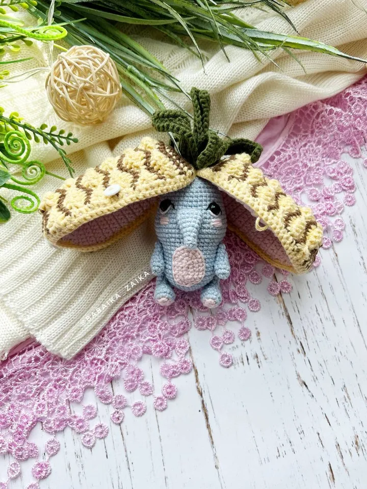 PDF Crochet Pineapple Elephant Pattern, Amigurumi Fruit Animal Tutorial, Unique Handmade Toy Design, Small Toy Eco-Friendly DIY Pattern