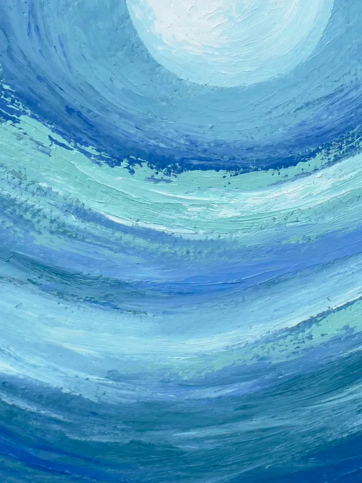 Moon Painting Blue Turquoise Abstract Wall Art on Canvas | Abstract Mountain landscape oil painting