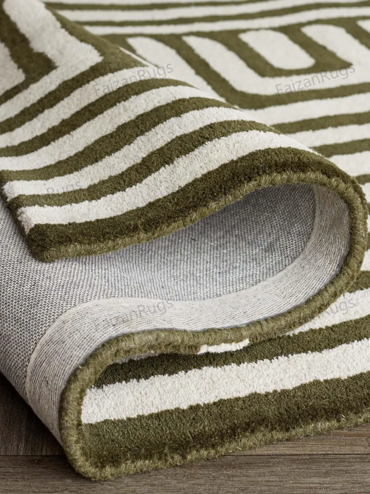 Abstract Swirl Dark Green And Ochre Hand Tufted Rugs 100% Wool For Living Room, Bed Room, Kids Room In Any Size 9x12,8x10,6x9,5x8,3x5