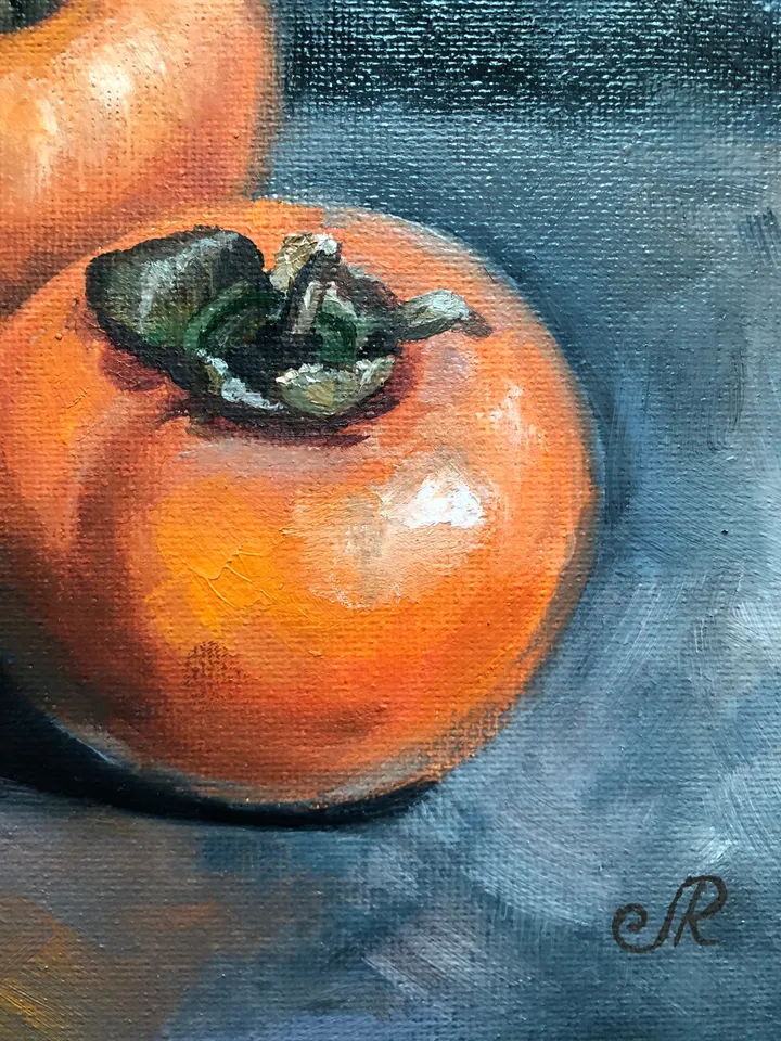 Fruit Still Life Original Oil Painting Persimmon Painting Kitchen Wall Art Fruit Small Oil Painting