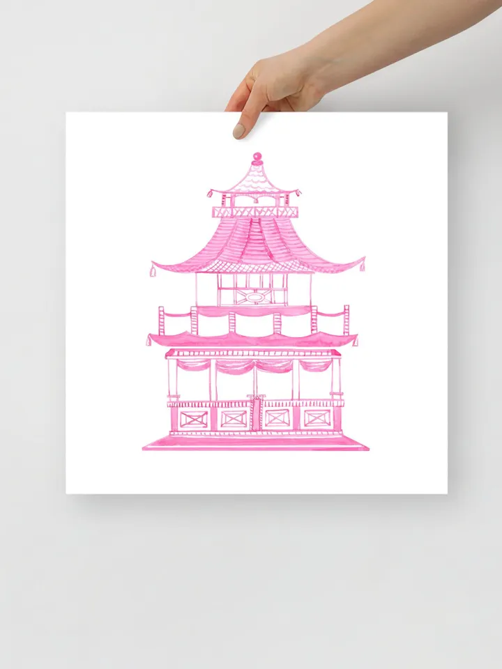Pink Pagoda Watercolor Painting Chinoiserie Asian Wall Art Poster Pagoda Print Set Of 3 Watercolor Painting Chinoiserie Painting Art Print