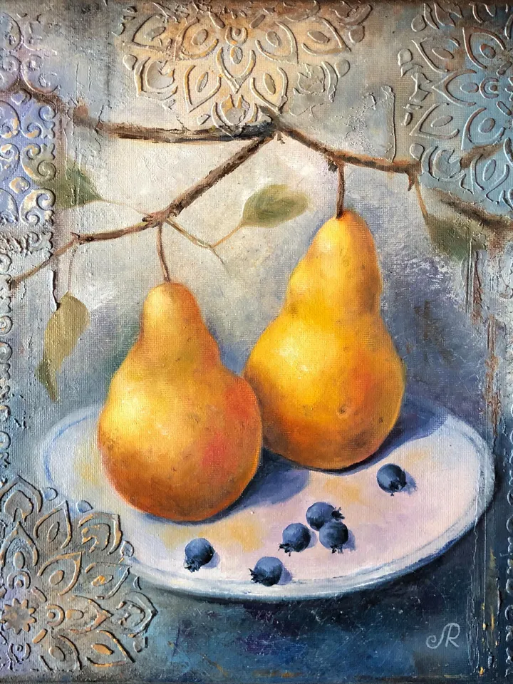 Fruits Original Painting Pears Oil Wall Art Still life Fruits Art