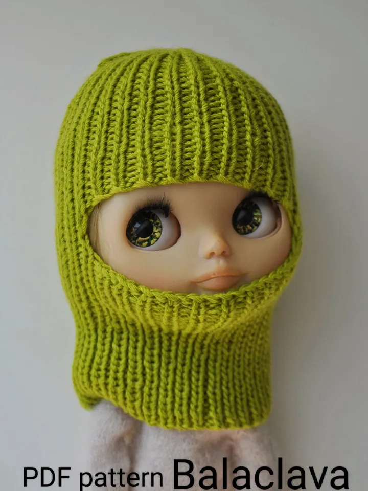 Pattern knit Balaclava hat for Blythe doll