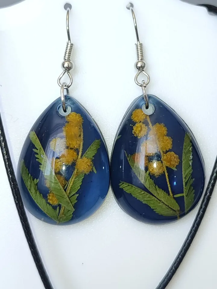 Mimosa flower earrings and pendant set