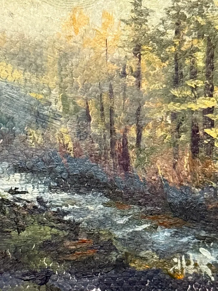 Small Landscape Painting Framed Original Enchanted Forest Painting Antique Misty Art Coastal Gold Frame Tiny Paintings 3 x 4 Art Dark Cottagecore artwork