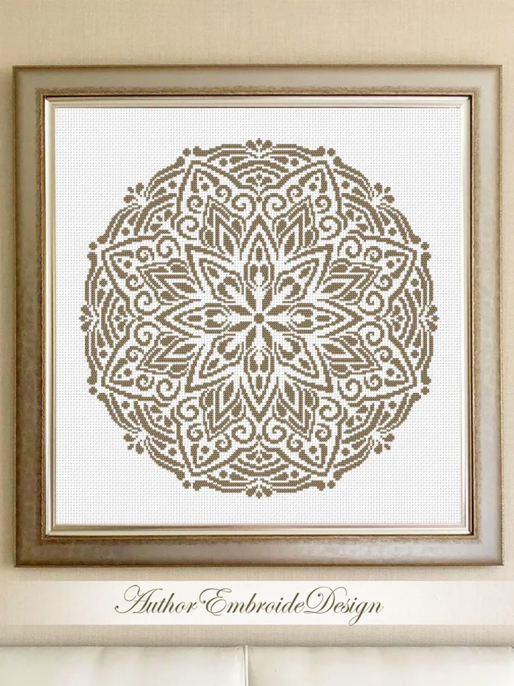 Flower mandala cross stitch pattern PDF download Mandala ornament cross stitch chart, Mandala pattern digital PDF, Mandala embroidery #M268