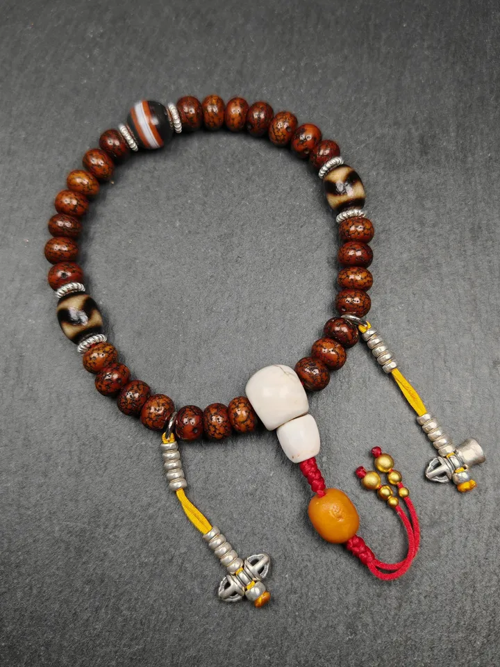 Gandhanra Authentic Tibetan Handhold Wrist Mala - 10mm Old Lotus Seed Beads Bracelet - Best Portable Buddhist Prayer Beads for Meditation