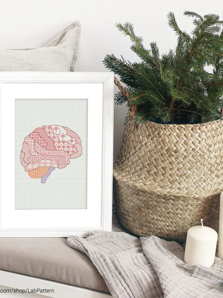 Human Body Brain Cross stitch pattern Blackwork| Embroidery Pattern | Instant Download | Embroidery Designs