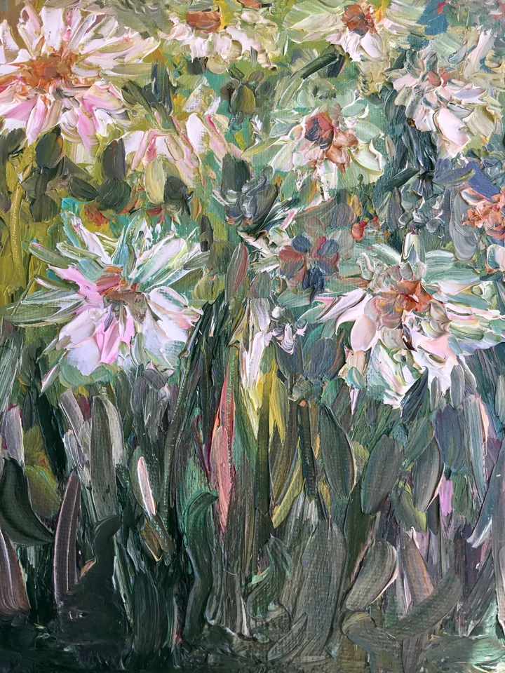 Daisies oil painting,abstract flowers original oil painting on stretched canvas,textured impasto style oil painting,flowers wall hanging