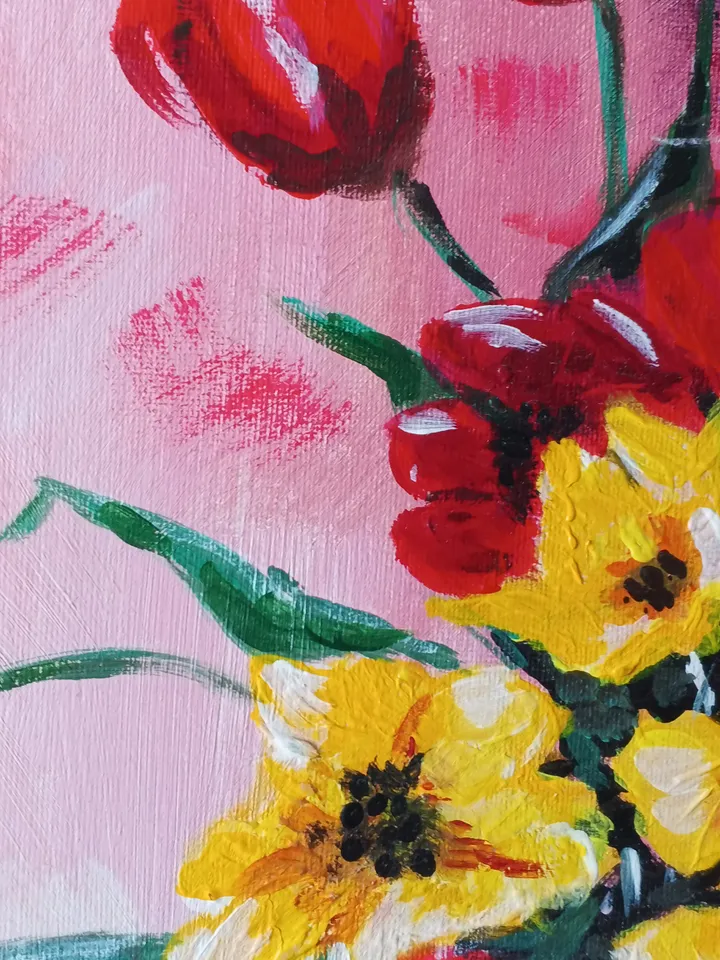 Abstract Flower Painting. Still life. Tulips in a vase. 30*40cm/ 12*16 inches