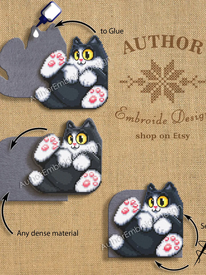 Black cat Corner bookmark cross stitch pattern download PDF Funny cat cross stitch chart, Cat bookmark digital pattern, Cat lover gift #B267