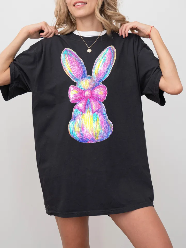 Colorful Glitter Brushstroke Bunny Easter png, Easter png, Bunny Bow png, Bunny png, Easter kids png, Girls Easter Png, Preppy Easter Png