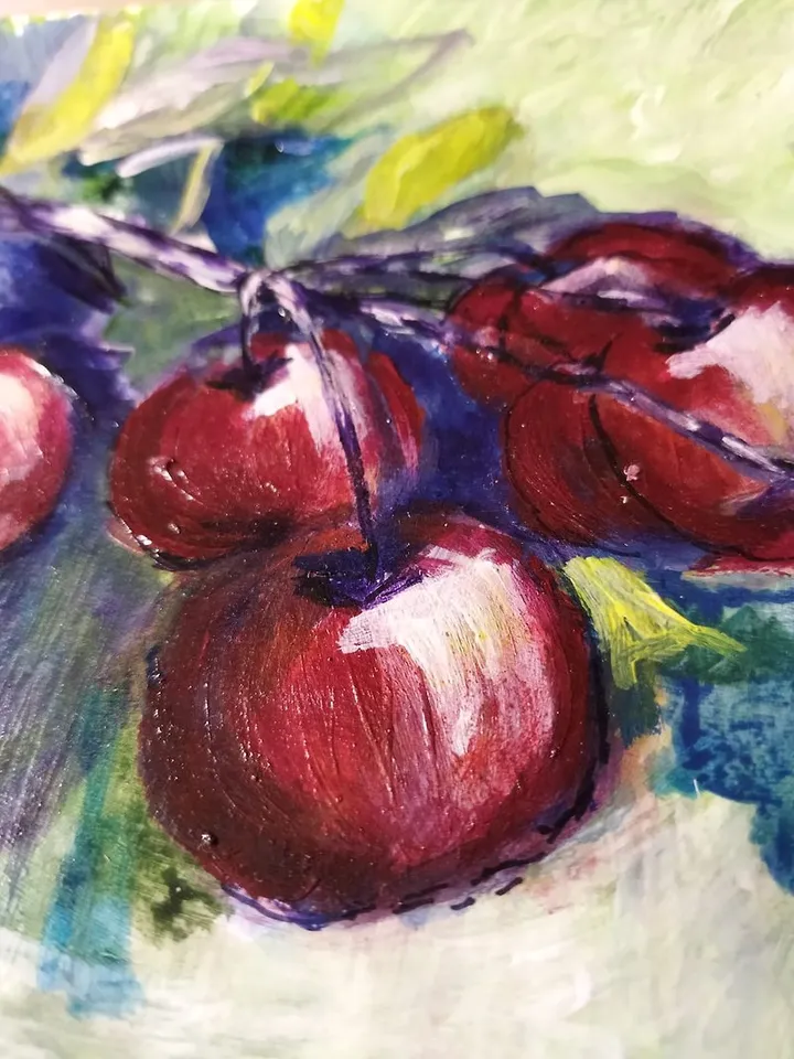Tree branch original painting small oil painting cherry tree. Small oil painting