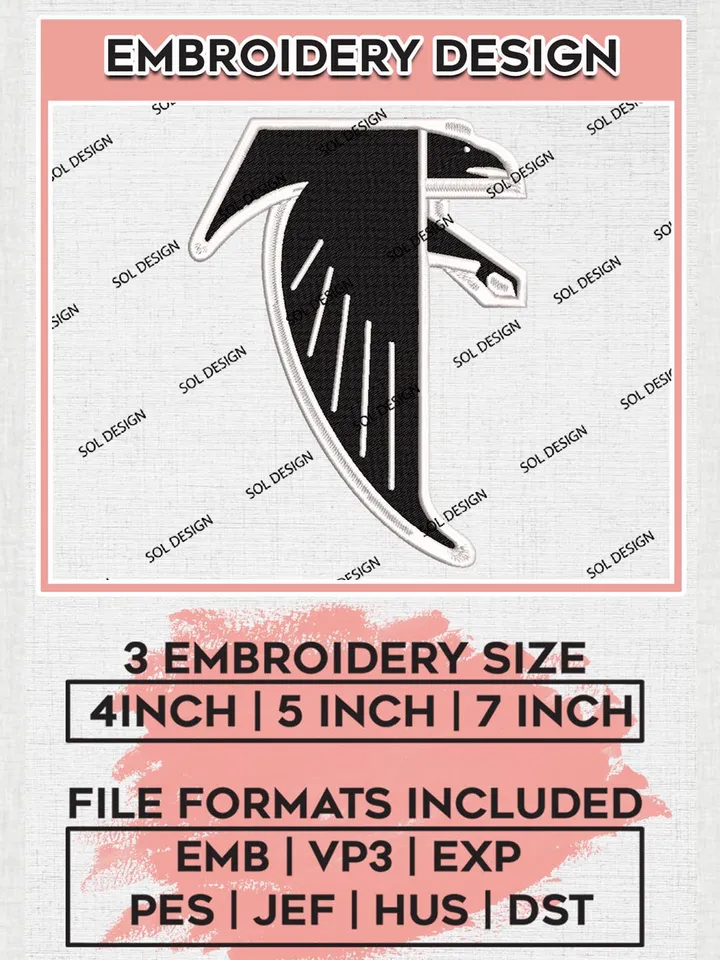 NFL Atlanta Falcons Embroidery Designs, NFL Falcons, NFL Embroidery Designs, NFL TAtlanta Falcons Machine Embroidery Design, Digital Download