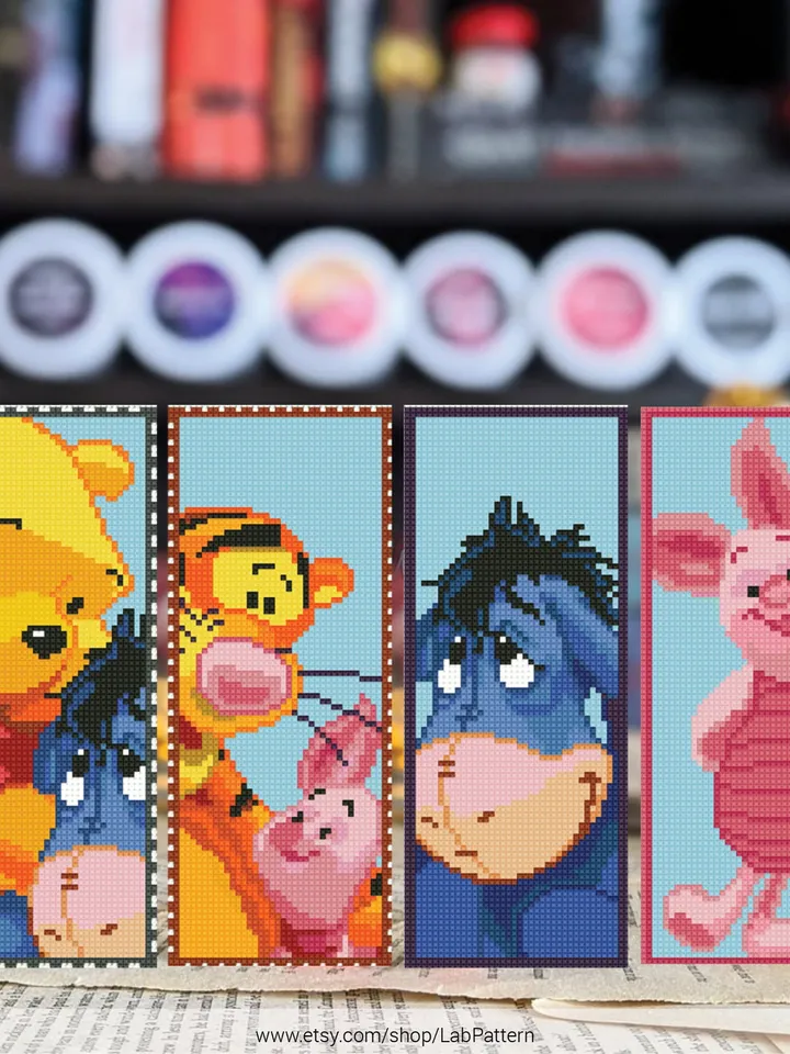 Winnie-the-Pooh 4 Bookmarks Set Cross stitch pattern | Embroidery Pattern | Instant Download | Embroidery Designs