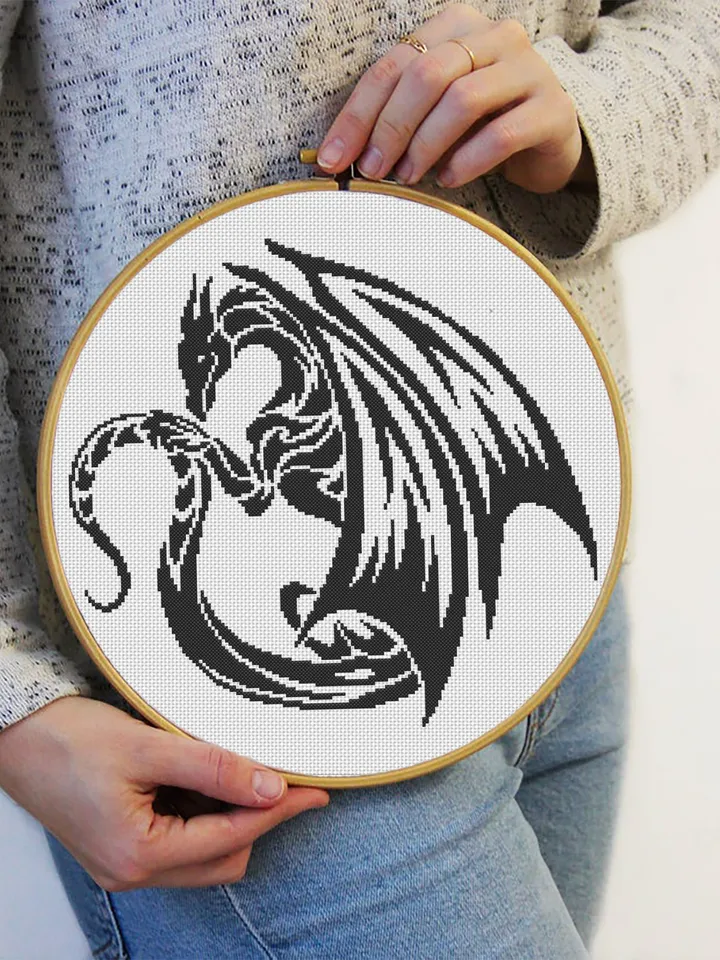 Dragon cross stitch pattern digital PDF Fantasy animal cross stitch chart Instant download PDF Dragon embroidery beginners Home decor #D4