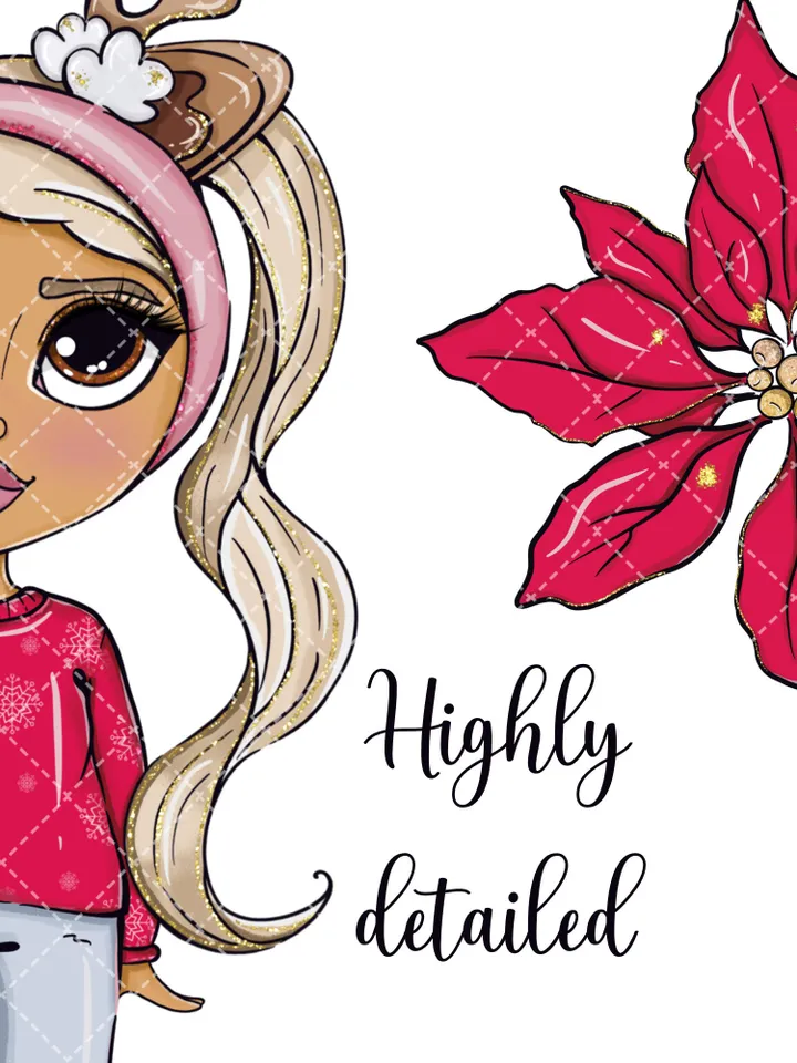 Amazing Christmas Girl Clipart, Winter Doll Clipart, Girl Clipart, Snow Princess Clipart Bundle, Sublimation Designs, Digital Clipart, Deer Clipart