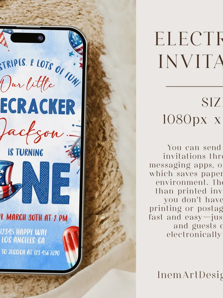 Firecracker 1st birthday invitation, Our little firecracker is turning one invitation, Firecracker invite Editable template - FC001