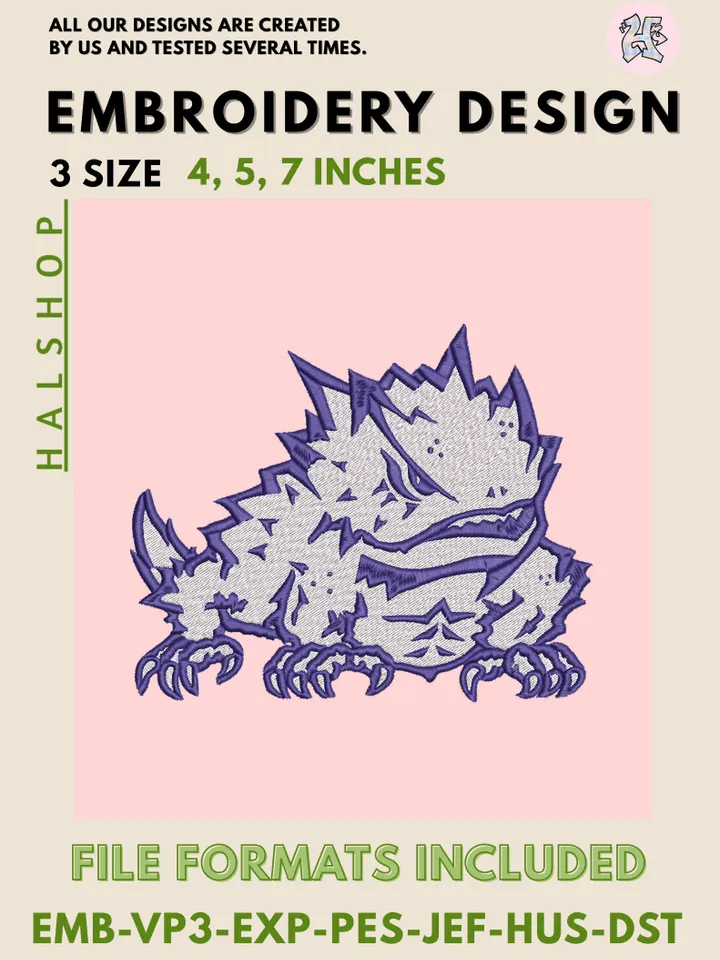 TCU Horned Frogs NCAA Logo Embroidery File | College Team Stitch Design | Instant Digital Download