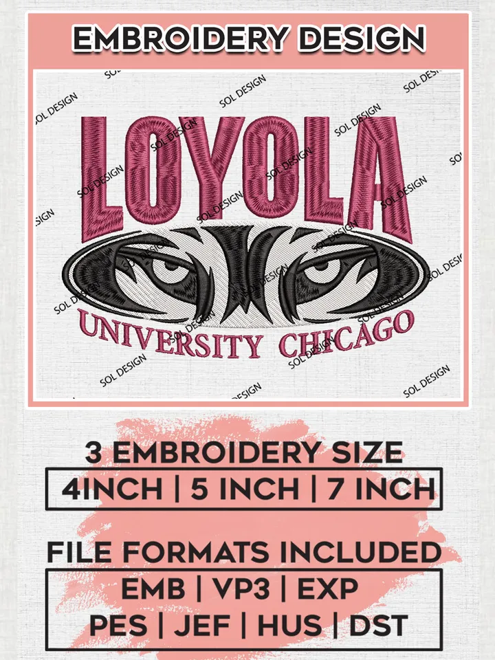 NCAA Loyola Chicago Ramblers Team Eyes Logo Embroidery Design Files, NCAA Loyola Chicago Ramblers Machine Embroidery, NCAA Teams, 3 sizes, NCAA Machine embroidery designs, Digital Download