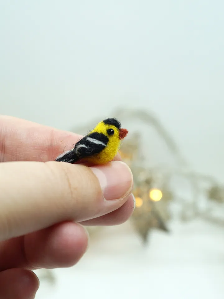 Tiny needle felted goldfinch, miniature bird, made to order