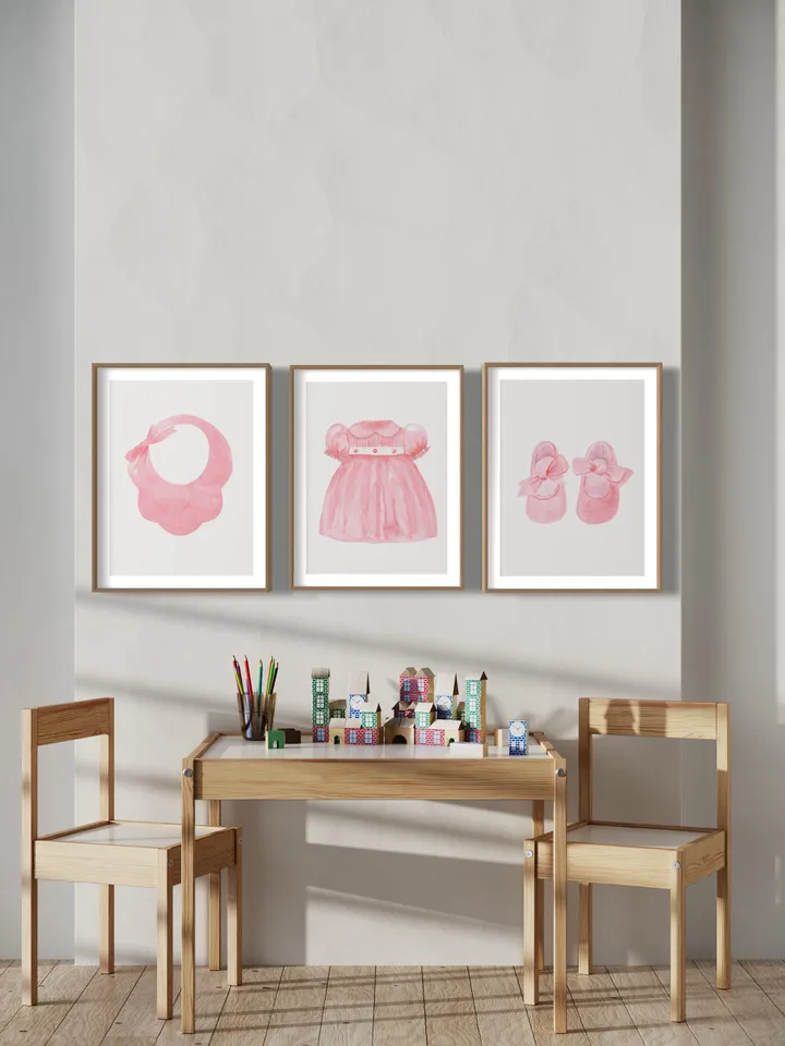 Pink Nursery Art, Set Of 3 Prints,Watercolor Painting, Baby Girl Prints, New Baby Nursery, Set Of Nursery Print, Baby Room Decor Girl, Pink