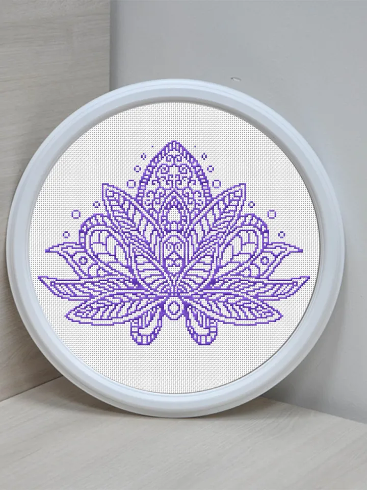 Flower mandala cross stitch pattern download PDF Simple mandala digital Monochrome cross stitch Lotus flower embroidery PDF Home decor #M5