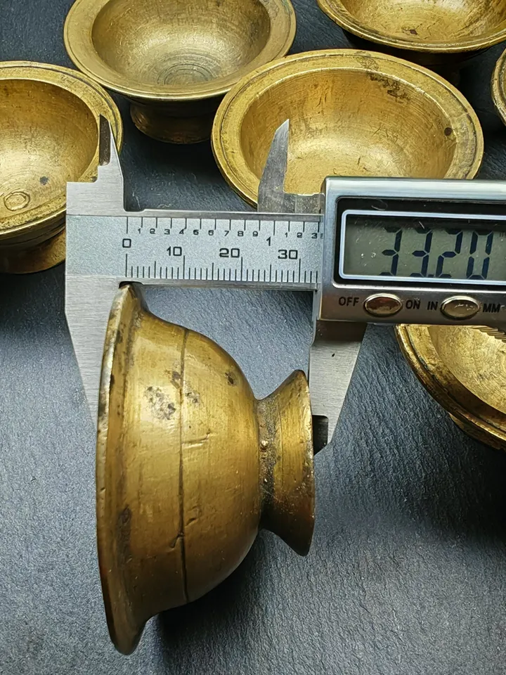 Gandhanra Authentic Tibetan Buddhist Butter lamp / Water Offering Bowls,Yonchap Bowls,Made of Brass,1 Set of 7 Bowls,2.7",100+ Years Old
