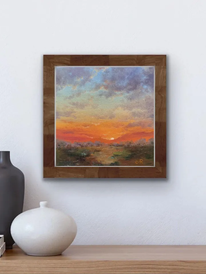 Sunset Oil Painting Original Art Sunset Landscape Painting