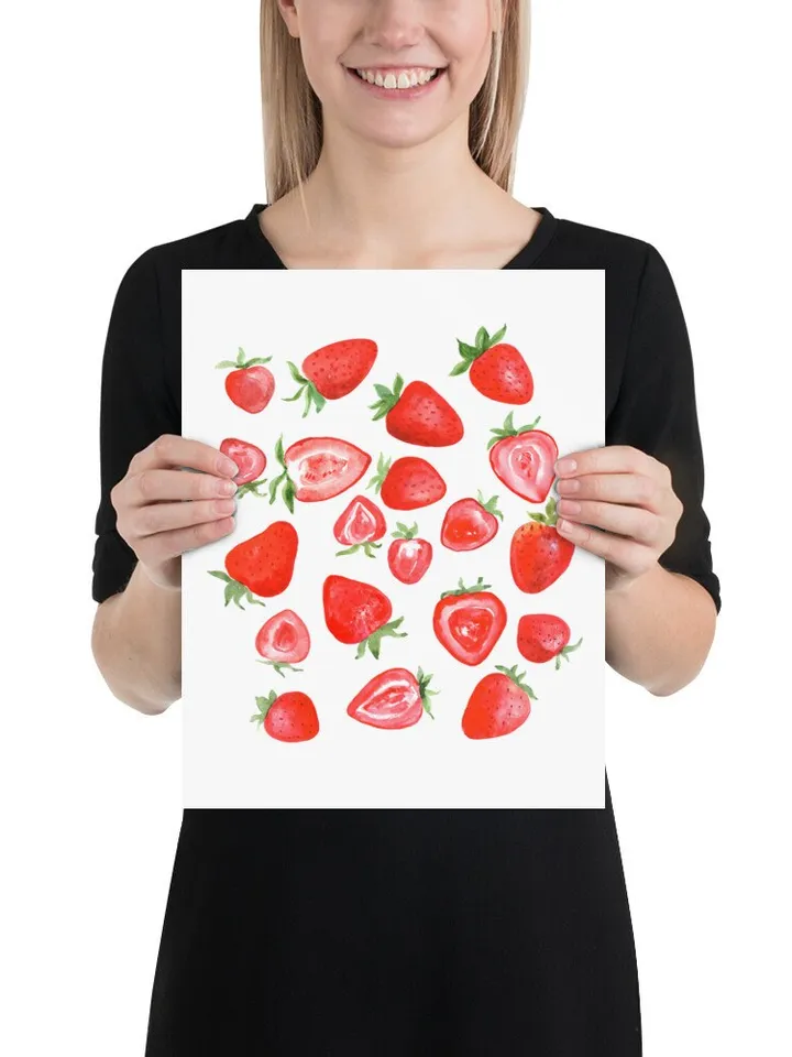 Strawberry Watercolor Painting Wall Art Print, Food Wall Art, Kids Gift, Cute Strawberry, Summer Fruit, Strawberry Pop Art Print, Red Print