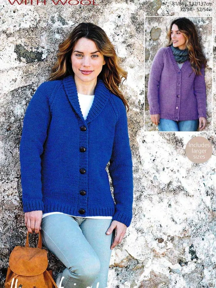 Cardigan women knitting pattern V-neck collar chunky bulky long cardigan pdf instant download