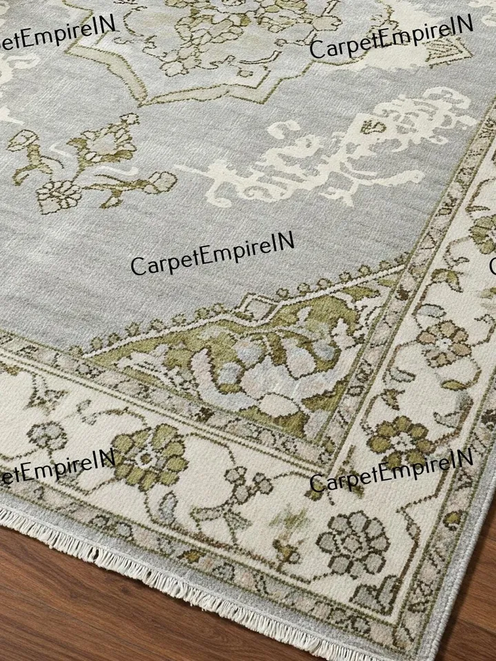 9x12 Gray and Green Modern Oushak Hand Knotted Rug 4x6,5x8,6x9,8x10,9x12,10x14 ft Handmade Rugs for Living Room-Antique Contemporary rug.