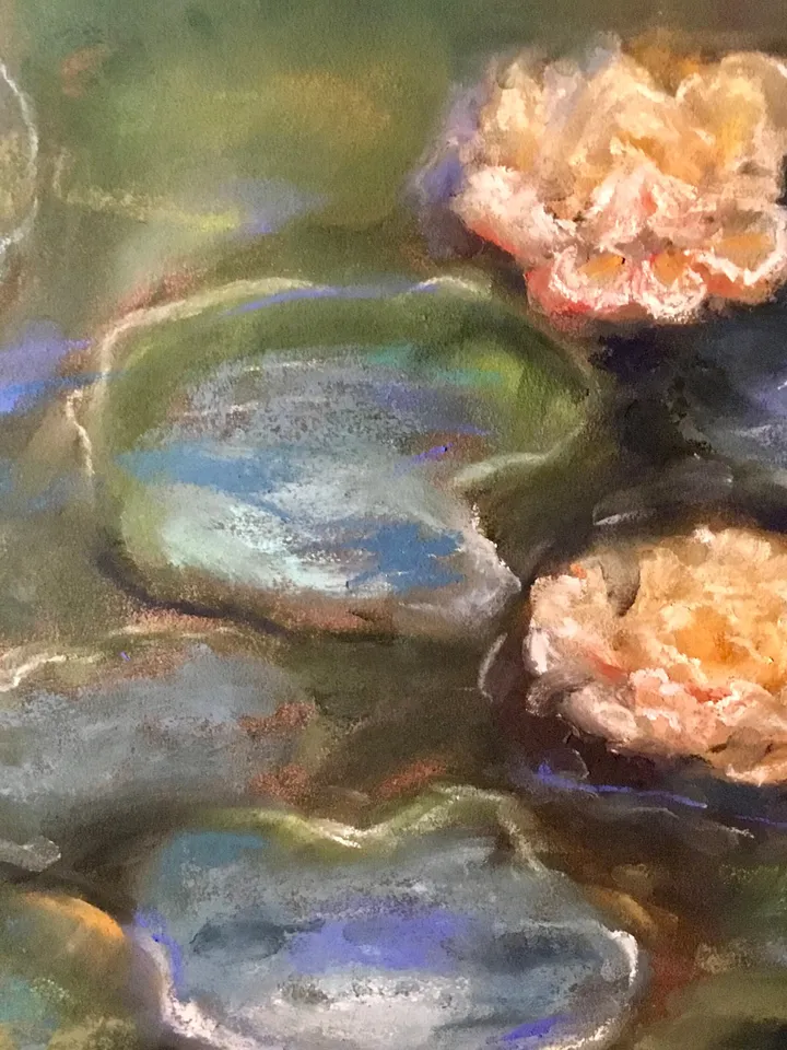 Water Lillies Monet inspired original soft pastel painting on sanded paper,one of a kind painting,wall hanging,unique gift home decoration.