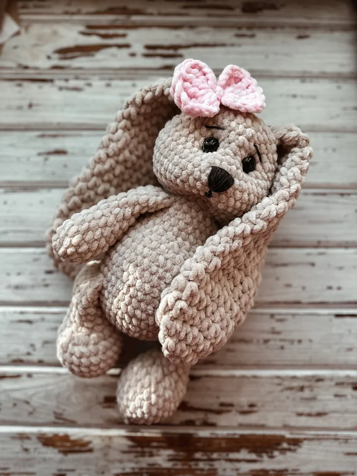Beige soft Bunny, rabbit doll, stuffed animal, bunny with long ears, cute birthday gift