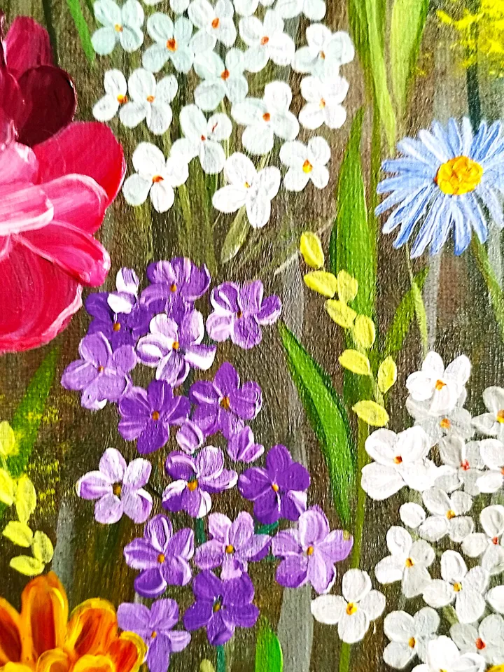 Flower landscape acrylic painting Wildflowers art impasto Summer meadow artwork