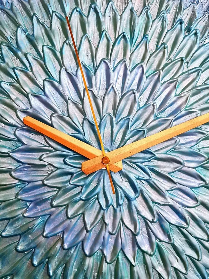 Metallic blue teal wall clock Modern art clock Handmade wall clock Silent clock