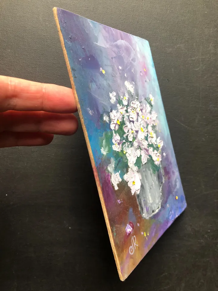 Flowers Original Painting Violets Oil Paintings Small Floral Wall Art