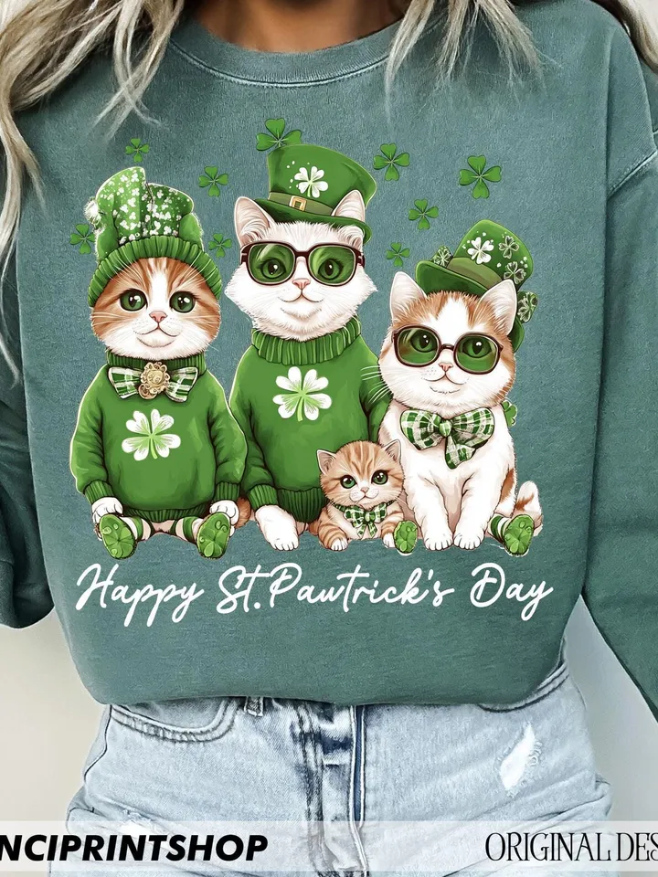 Happy St Pawtrick's Day png, St Pawtrick's Cats png, Funny St Patrick's png, St Patrick's Day png, Irish Shamrock png, Cat lover png,cat png