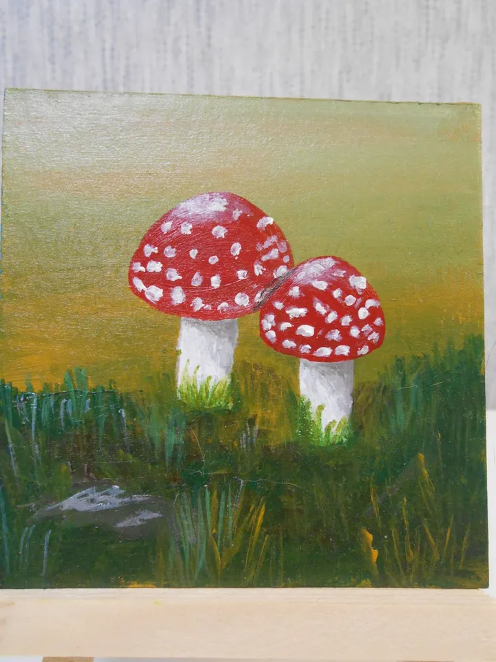 Mushroom fly agaric. Oil painting.